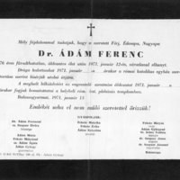 Gyászjelentés Dr. Ádám Ferenc haláláról